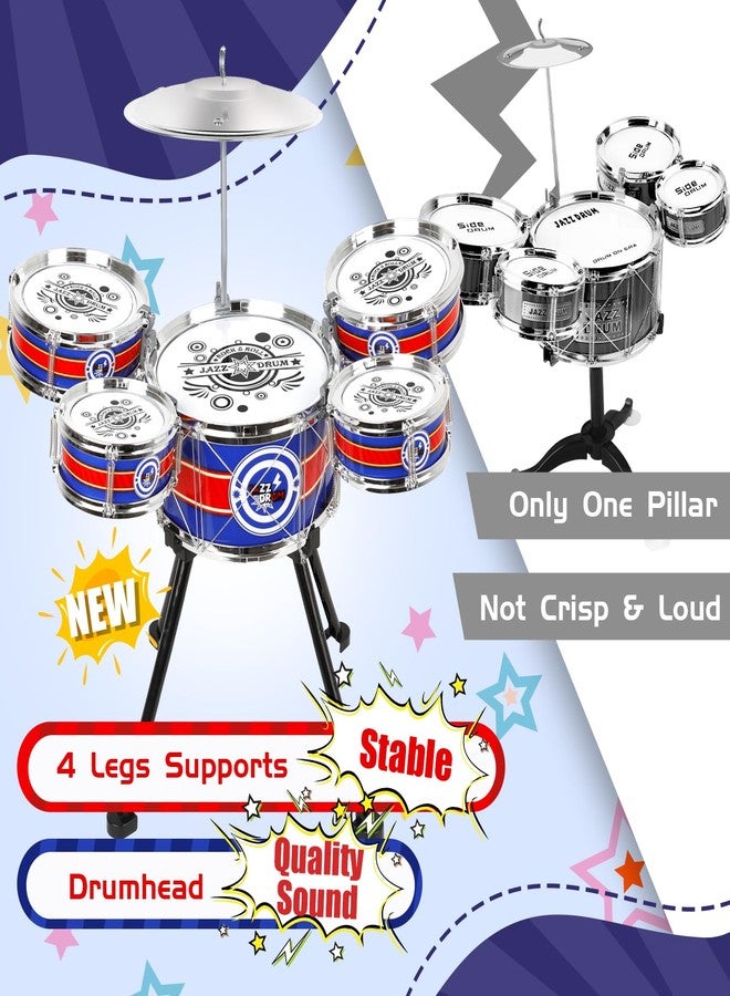 TWFRIC Toy Drum Set for Toddlers Upgrade Drums Kit Kids Jazz Drum Set with Stool, 5 Drums Percussion Musical Instruments Toys for 3 4 5 Year Old Boys Girls Gifts (Blue) - Image 2